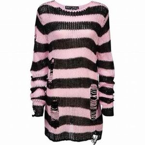 KILLSTAR Medium Striped Distressed Gothic Punk Grunge Bad Blossoms Knit Sweater
